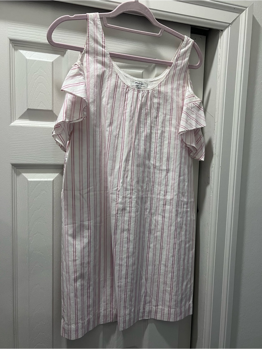 Madewell Pink and White Striped Cold-Shoulder Nightgown